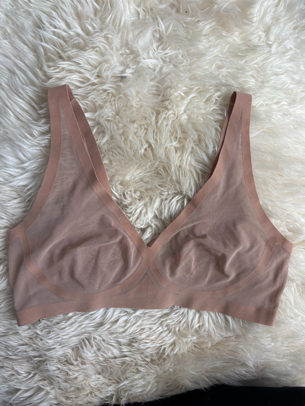 EBY Sheer Bralette Mesh Bra. In Champagne Nude. Size Large. - Picture 7 of 11